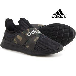 NIB ADIDAS Women 7.5 Black Camo Running Shoe Slip On LOGO Sneaker Stretchy Flats